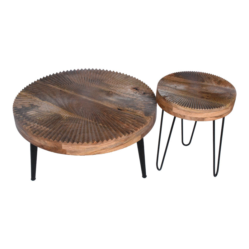 Set of 2 pieces coffee tables Lemia mango wood in natural color and black metal leg