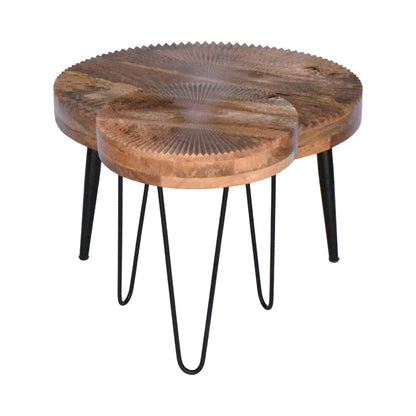 Set of 2 pieces coffee tables Lemia mango wood in natural color and black metal leg