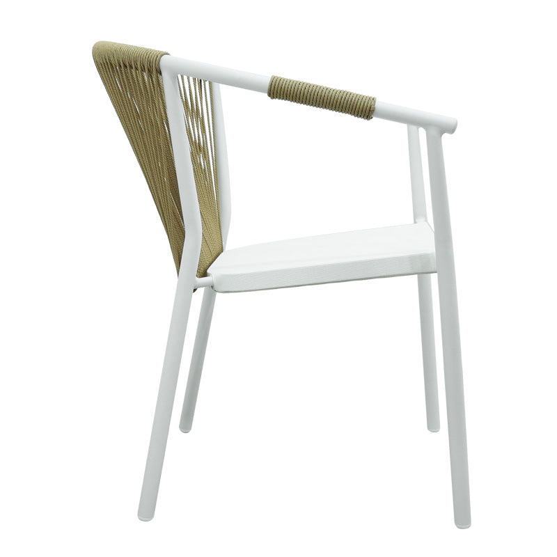 Aluminum armchair Convince pakoworld stackable with white frame-textilene-pe rattan in natural shade 56x63x82cm