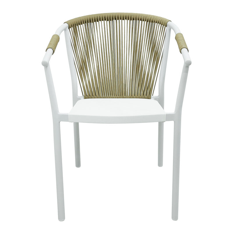 Aluminum armchair Convince pakoworld stackable with white frame-textilene-pe rattan in natural shade 56x63x82cm