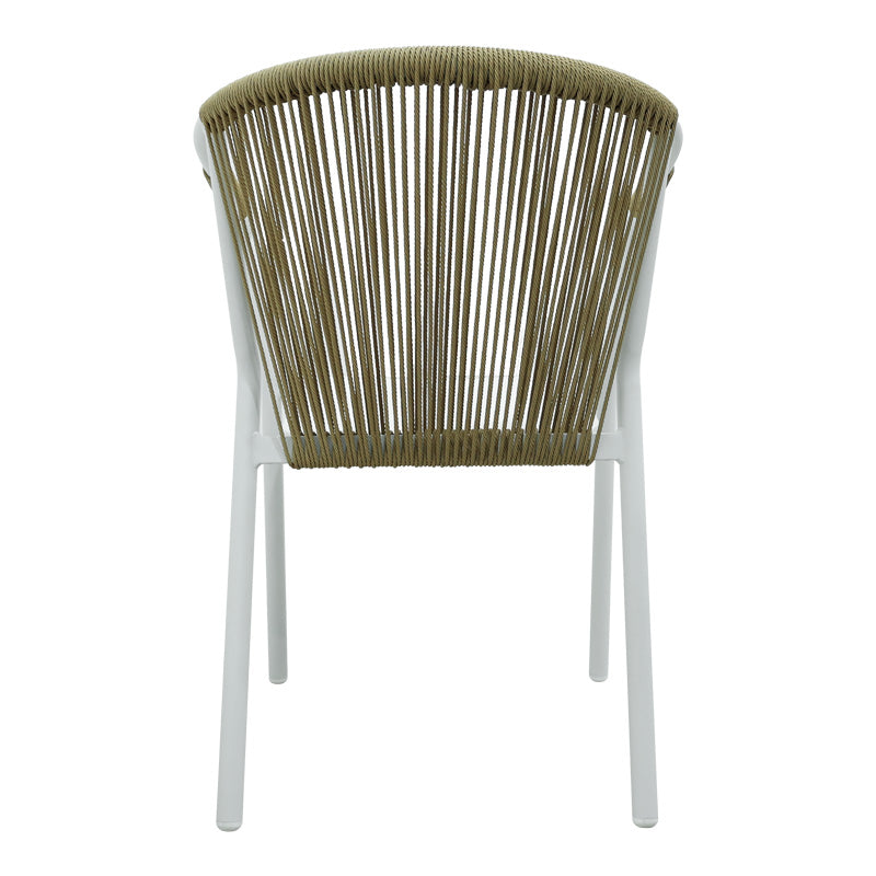 Aluminum armchair Convince pakoworld stackable with white frame-textilene-pe rattan in natural shade 56x63x82cm