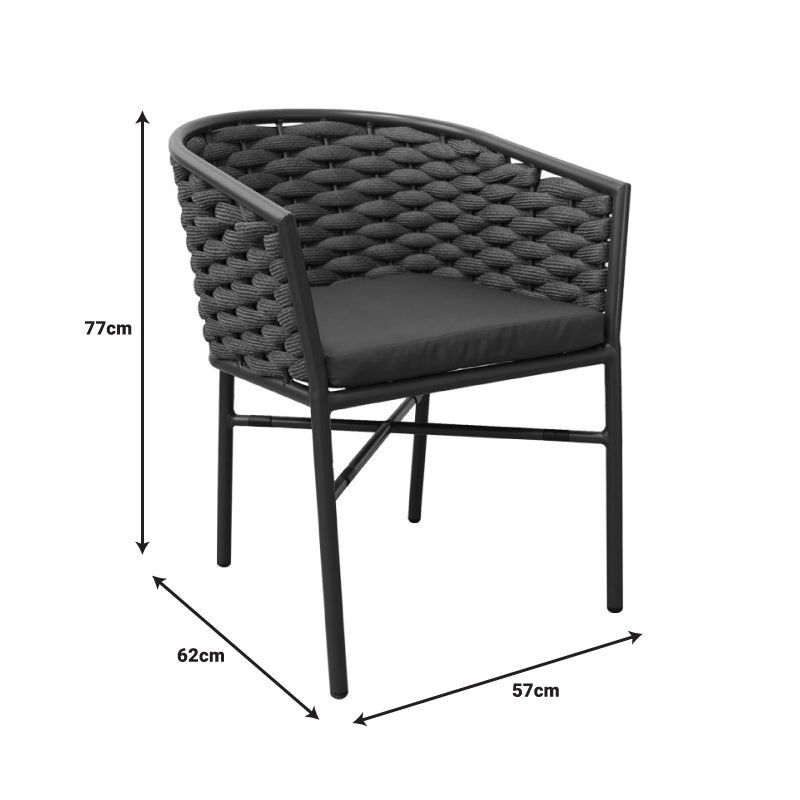 Aluminum armchair Noevo stackable with white frame-natural PE rope 57x62x76cm