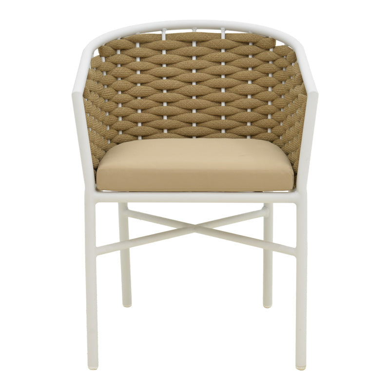 Aluminum armchair Noevo stackable with white frame-natural PE rope 57x62x76cm