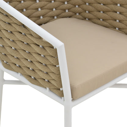 Aluminum armchair Noevo stackable with white frame-natural PE rope 57x62x76cm