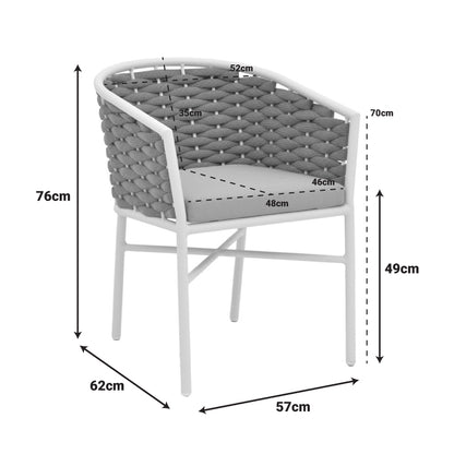 Aluminum armchair Noevo stackable with white frame-natural PE rope 57x62x76cm