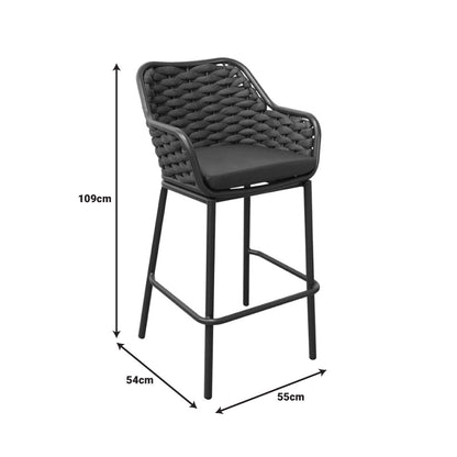 Zuki pakoworld aluminum-pp bar stool stackable with gray frame and cushion 55x54x109cm