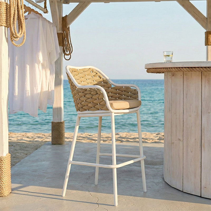 Zuki aluminum bar stool stackable with white frame and cushion 55x54x109cm