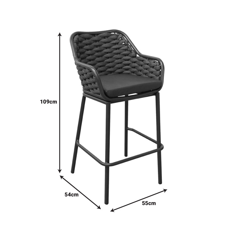 Zuki aluminum bar stool stackable with white frame and cushion 55x54x109cm
