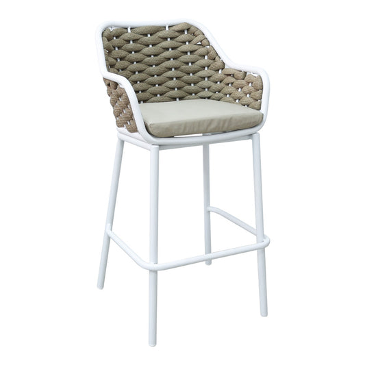Zuki pakoworld aluminum-pp bar stool stackable with white frame and cushion 55x54x109cm