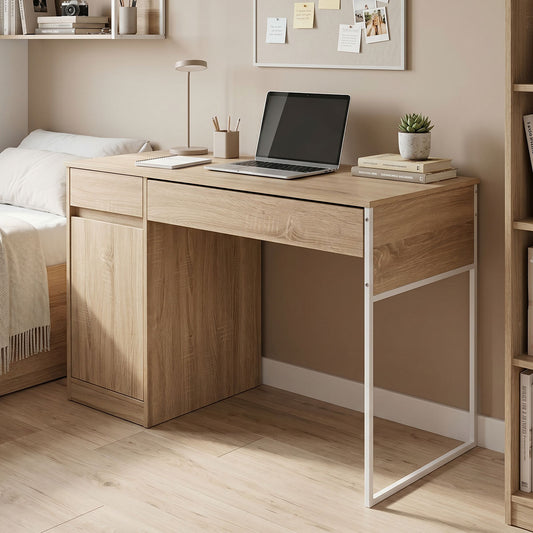 Kantor work desk in natural shade with white metal leg 110x50x76cm