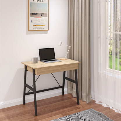 Office desk with drawers Lione in oak color with black metal legs 90x50x75cm