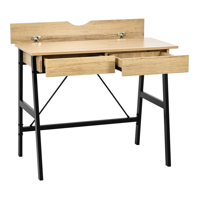 Office desk with drawers Lione in oak color with black metal legs 90x50x75cm
