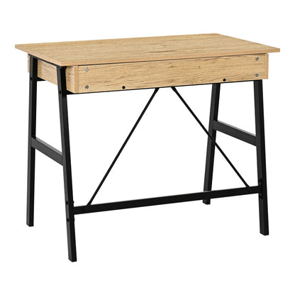 Office desk with drawers Lione in oak color with black metal legs 90x50x75cm