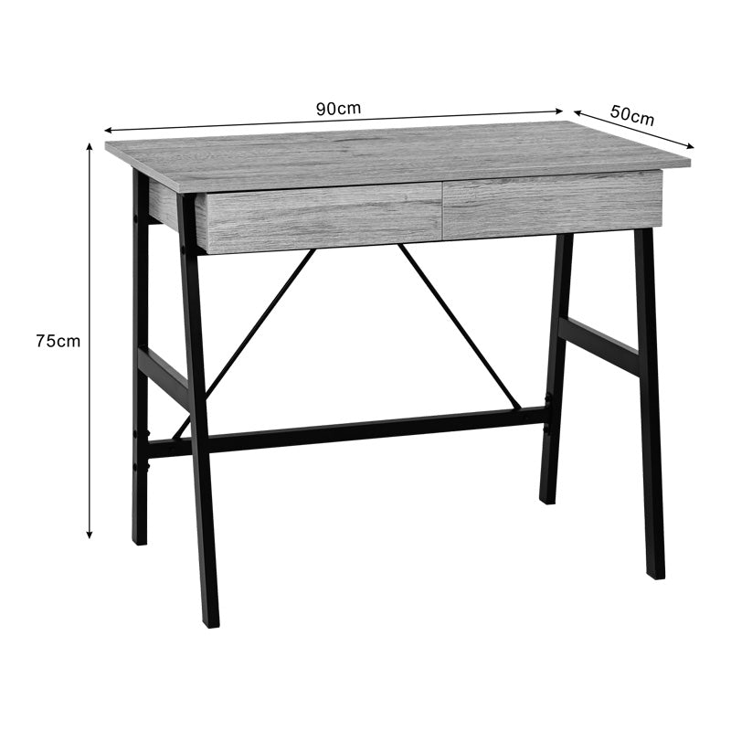 Office desk with drawers Lione in oak color with black metal legs 90x50x75cm