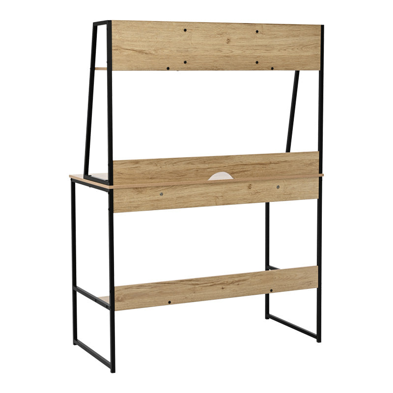 Office desk with shelf Herbey in oak color with black metal leg 100x48x139cm