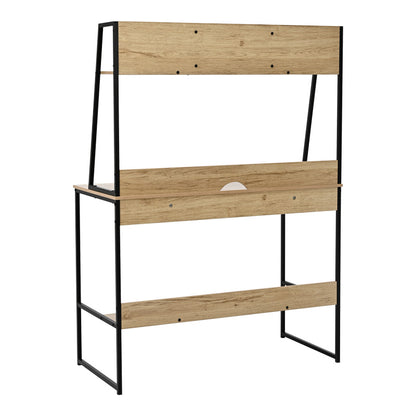 Office desk with shelf Herbey in oak color with black metal leg 100x48x139cm