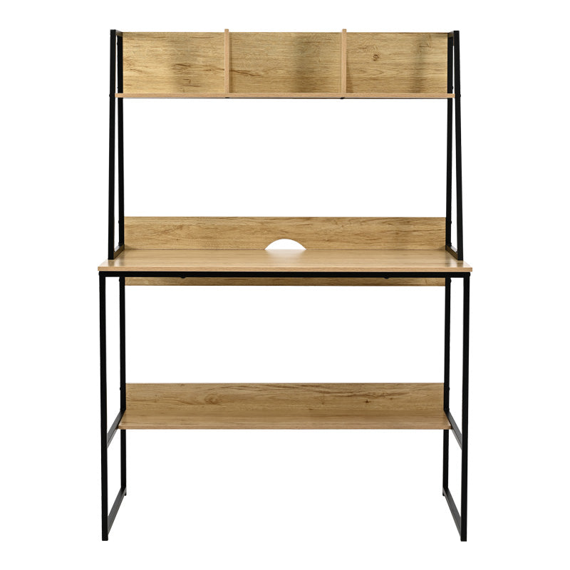 Office desk with shelf Herbey in oak color with black metal leg 100x48x139cm