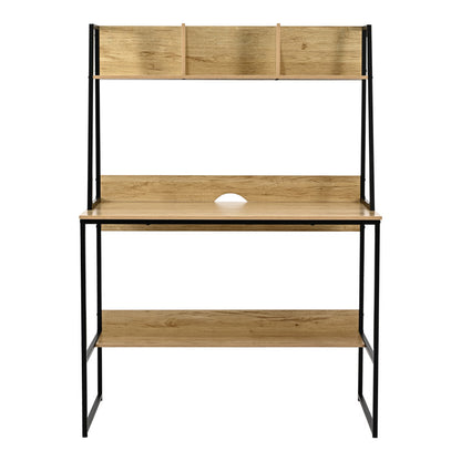 Office desk with shelf Herbey in oak color with black metal leg 100x48x139cm