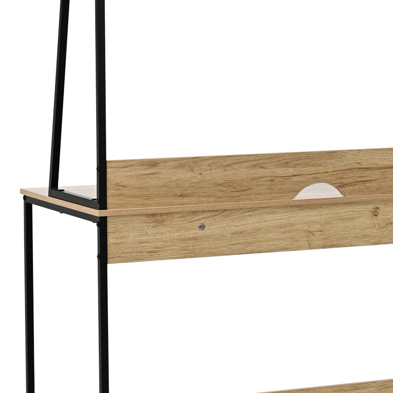 Office desk with shelf Herbey in oak color with black metal leg 100x48x139cm