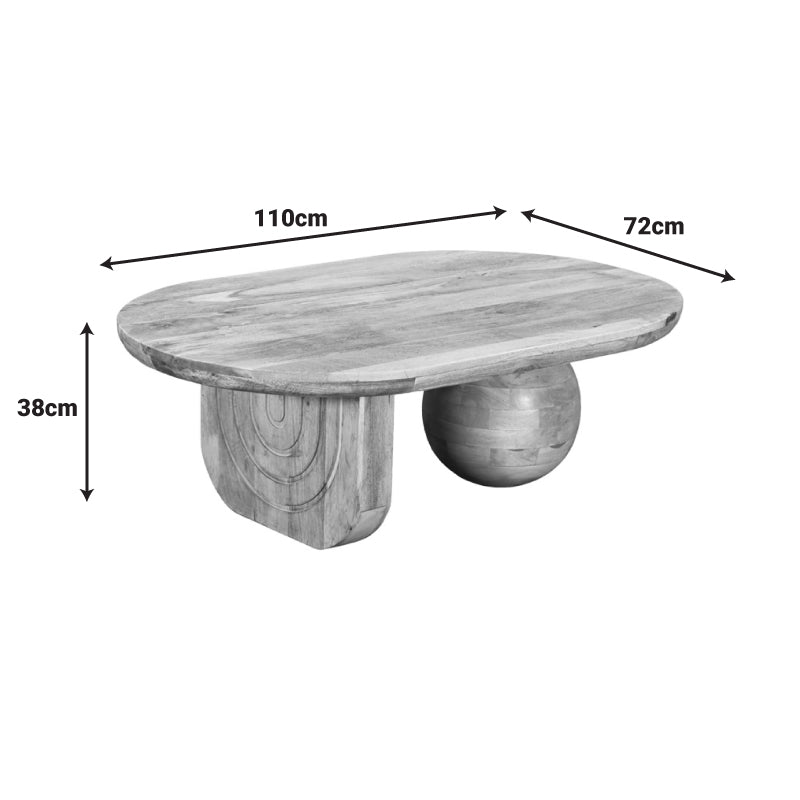 Coffee table Kane solid acacia wood in natural color 110x72x38cm