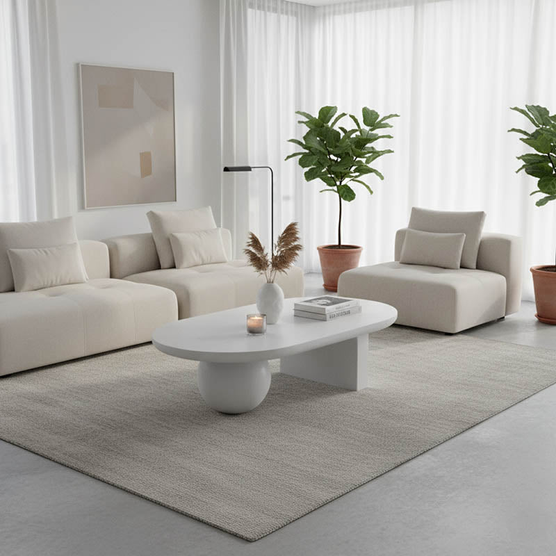 Coffee table Kane solid acacia wood in white color 110x72x38cm