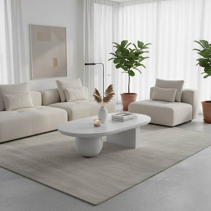 Coffee table Kane solid acacia wood in white color 110x72x38cm