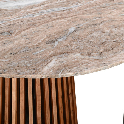 Table Mable solid acacia wood in natural color and marble top D120x76cm