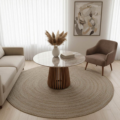 Table Mable solid acacia wood in natural color and marble top D120x76cm