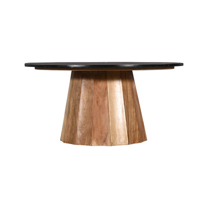 Coffee table Ezerdian solid acacia wood in natural color and black matte marble table top D90x45cm
