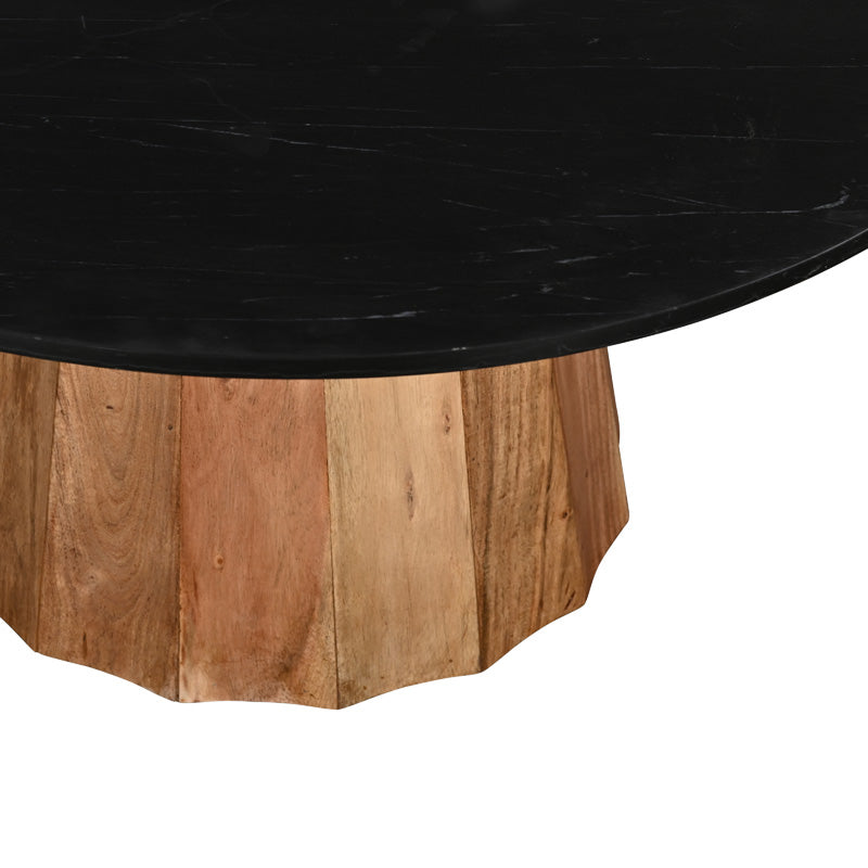 Coffee table Ezerdian solid acacia wood in natural color and black matte marble table top D90x45cm