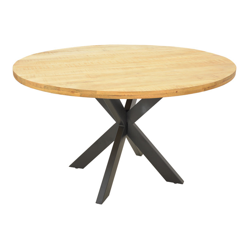 Royalty table solid mango wood 4cm in natural shade-black metal leg D130x77cm