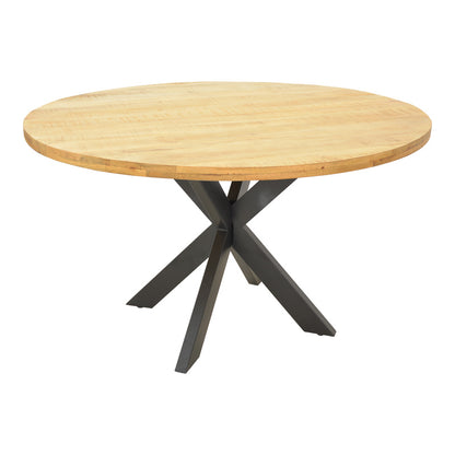 Royalty table solid mango wood 4cm in natural shade-black metal leg D130x77cm