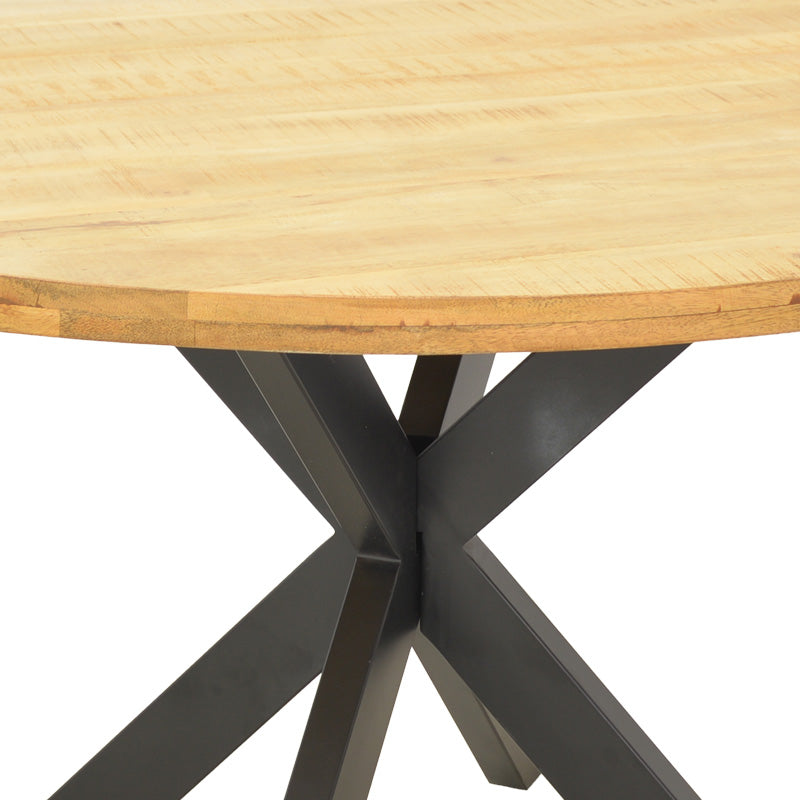 Royalty table solid mango wood 4cm in natural shade-black metal leg D130x77cm