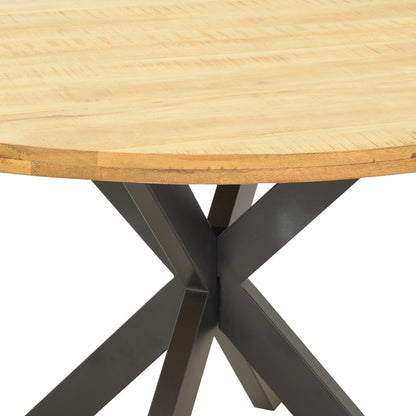 Royalty table solid mango wood 4cm in natural shade-black metal leg D130x77cm