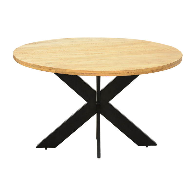 Royalty table solid mango wood 4cm in natural shade-black metal leg D130x77cm
