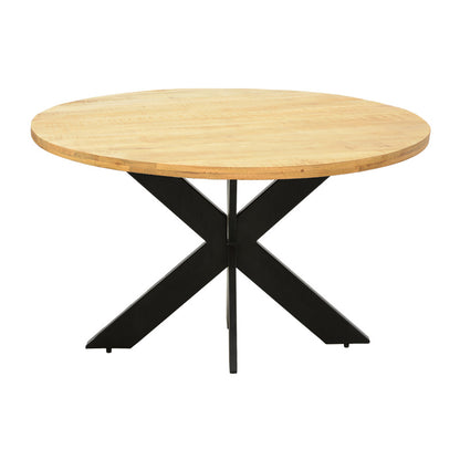 Royalty table solid mango wood 4cm in natural shade-black metal leg D130x77cm
