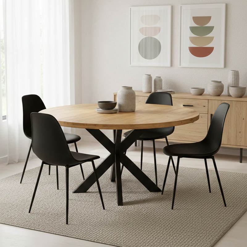 Royalty table solid mango wood 4cm in natural shade-black metal leg D130x77cm