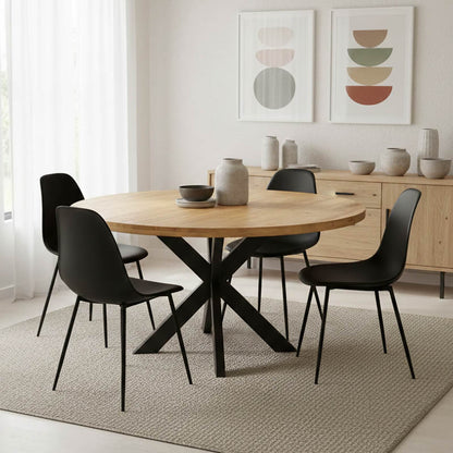 Royalty table solid mango wood 4cm in natural shade-black metal leg D130x77cm