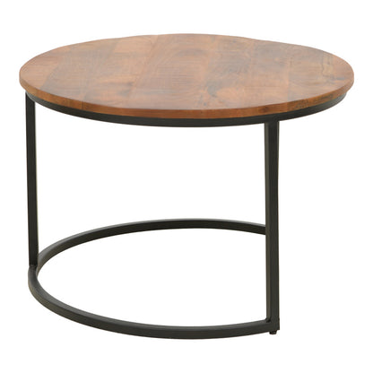 Frina coffee table set of 3 mango wood in walnut color with black metal leg