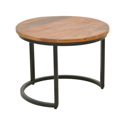 Frina coffee table set of 3 mango wood in walnut color with black metal leg