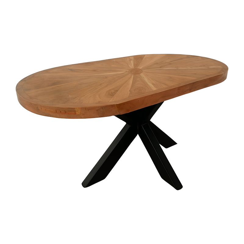 Coffee table Fardy solid acacia wood in natural color with black metal legs 120x60x45cm
