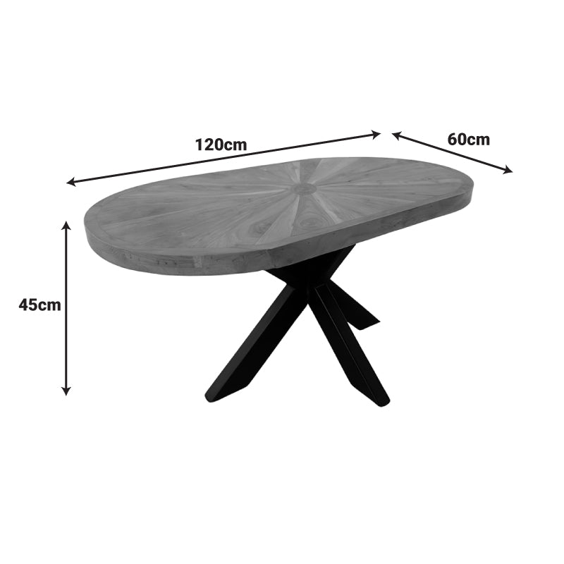 Coffee table Fardy solid acacia wood in natural color with black metal legs 120x60x45cm