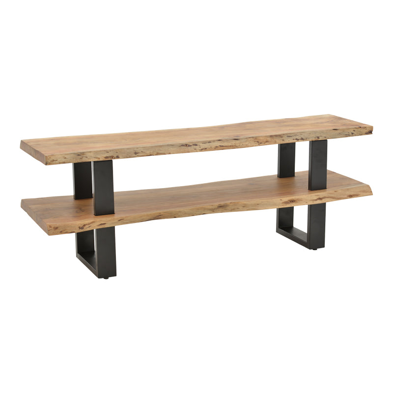 Fuji TV cabinet, solid acacia wood in a natural shade with black metal legs 140x40x52cm