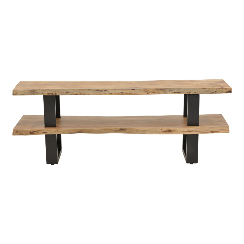 Fuji TV cabinet, solid acacia wood in a natural shade with black metal legs 140x40x52cm