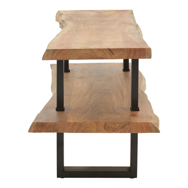 Fuji TV cabinet, solid acacia wood in a natural shade with black metal legs 140x40x52cm