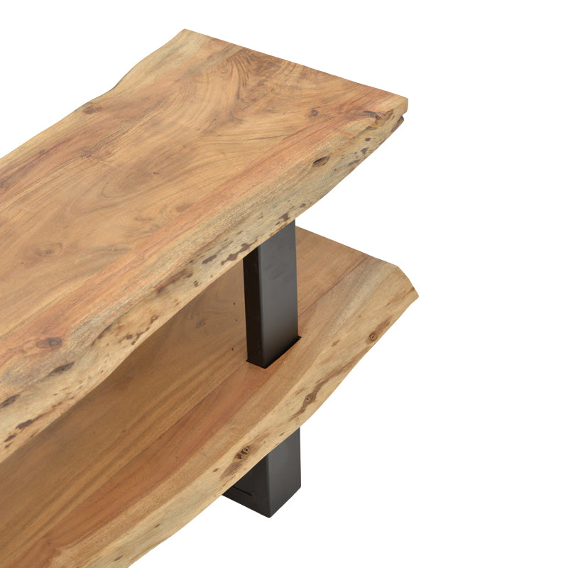 Fuji TV cabinet, solid acacia wood in a natural shade with black metal legs 140x40x52cm