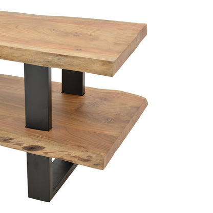 Fuji TV cabinet, solid acacia wood in a natural shade with black metal legs 140x40x52cm