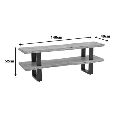 Fuji TV cabinet, solid acacia wood in a natural shade with black metal legs 140x40x52cm