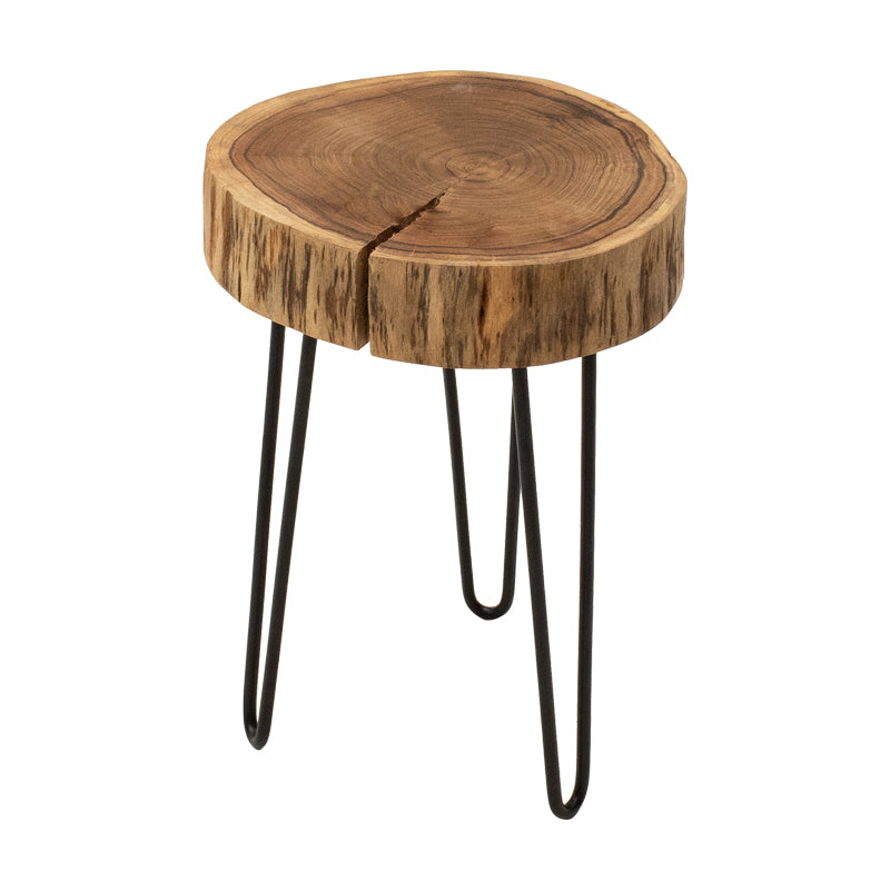 Tripp side table, solid acacia wood in a natural shade with black metal legs 32x30x47cm