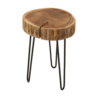 Tripp side table, solid acacia wood in a natural shade with black metal legs 32x30x47cm